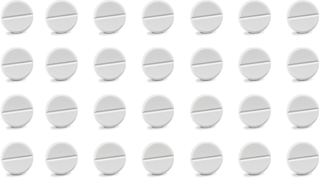 rows of small white pills with transparent background