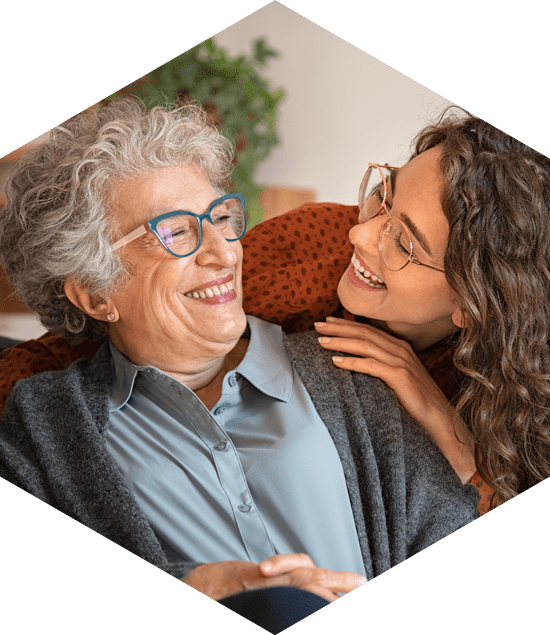 smiling woman with grandmother hexagon image