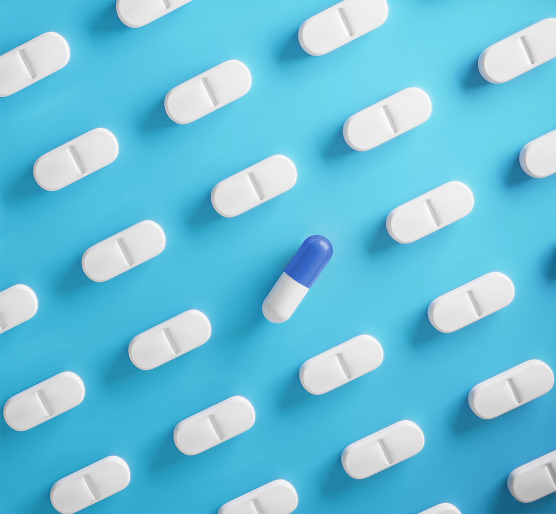 prescription medications on a blue background